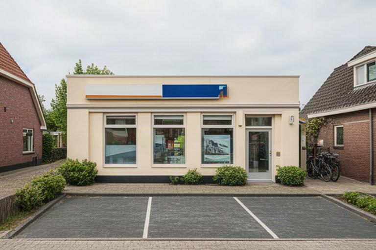 Gevel van een lokale reisservice aan de Keinsmerweg in Schagen met parkeerruimte voor de deur